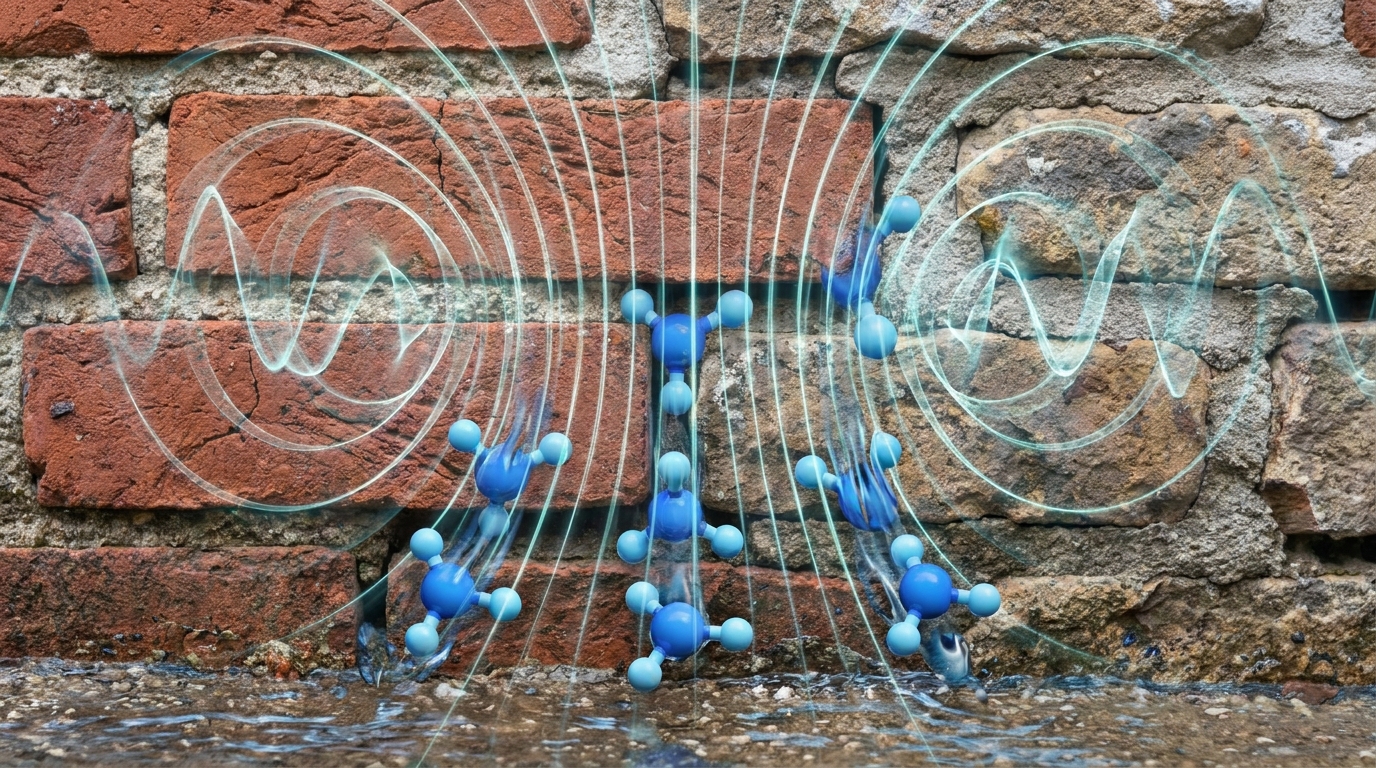 Comparatif d'un mur humide avant et après l'action de l'inverseur de polarité